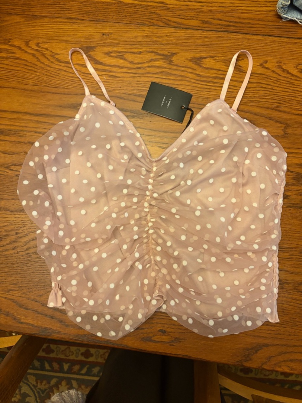 Tobi Blush Pink Polka Dot Mesh Cami Top